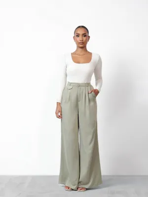 Pleated Flap Detail Wide Leg Pant