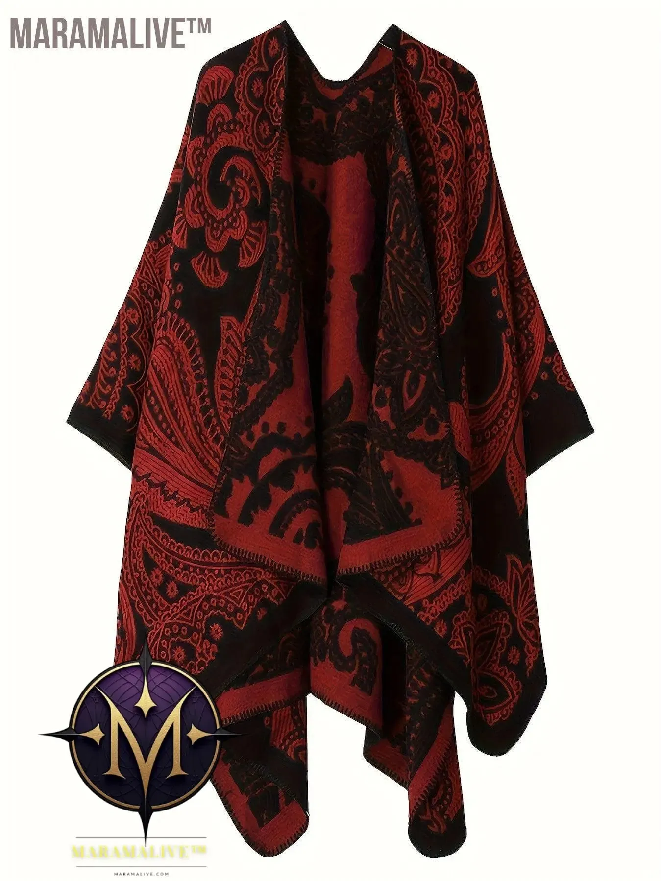 Plus Size Ethnic Style Coat, Women's Plus Tribal Print Batwing Sleeve Open Front Waterfall Collar Shawl Cape Coat