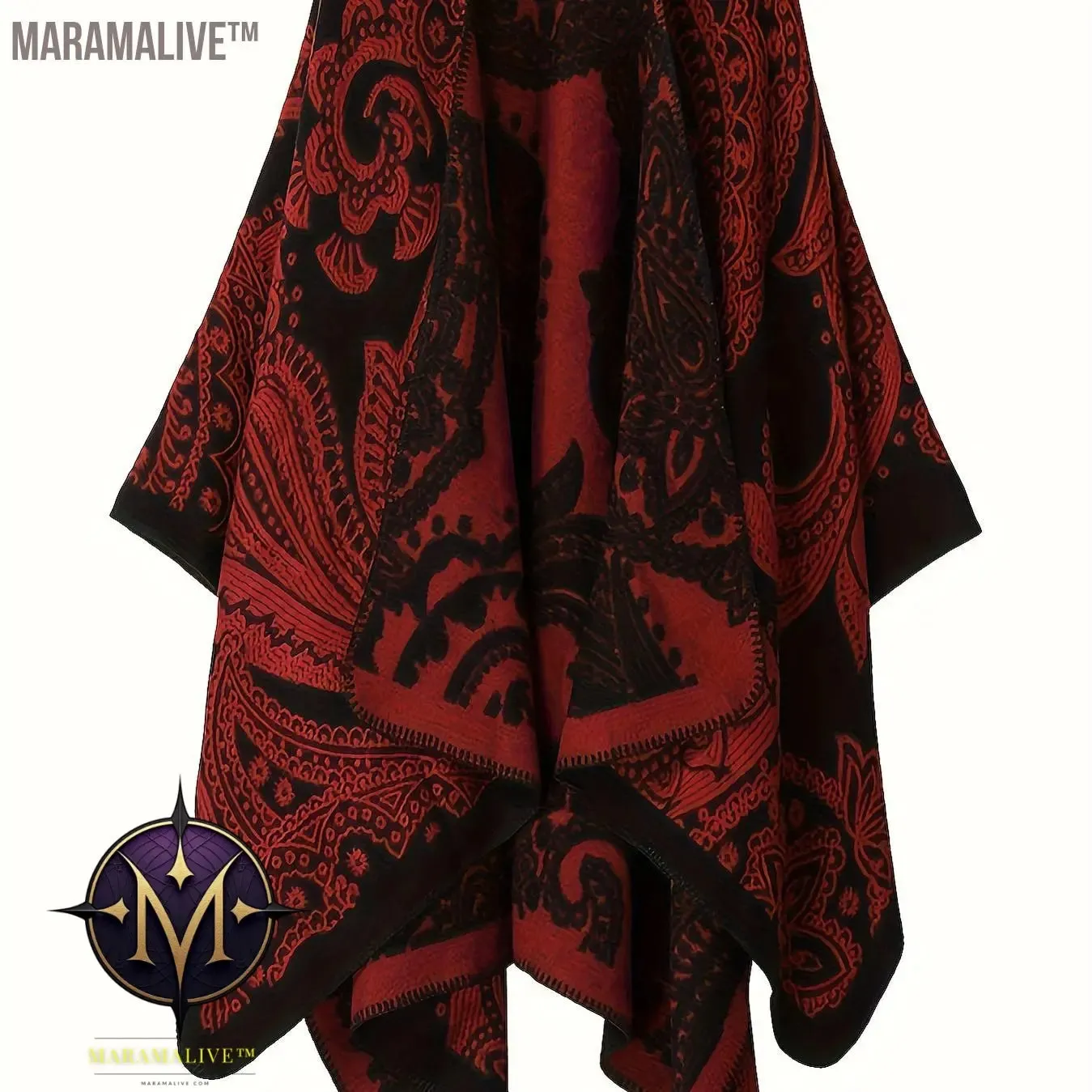Plus Size Ethnic Style Coat, Women's Plus Tribal Print Batwing Sleeve Open Front Waterfall Collar Shawl Cape Coat
