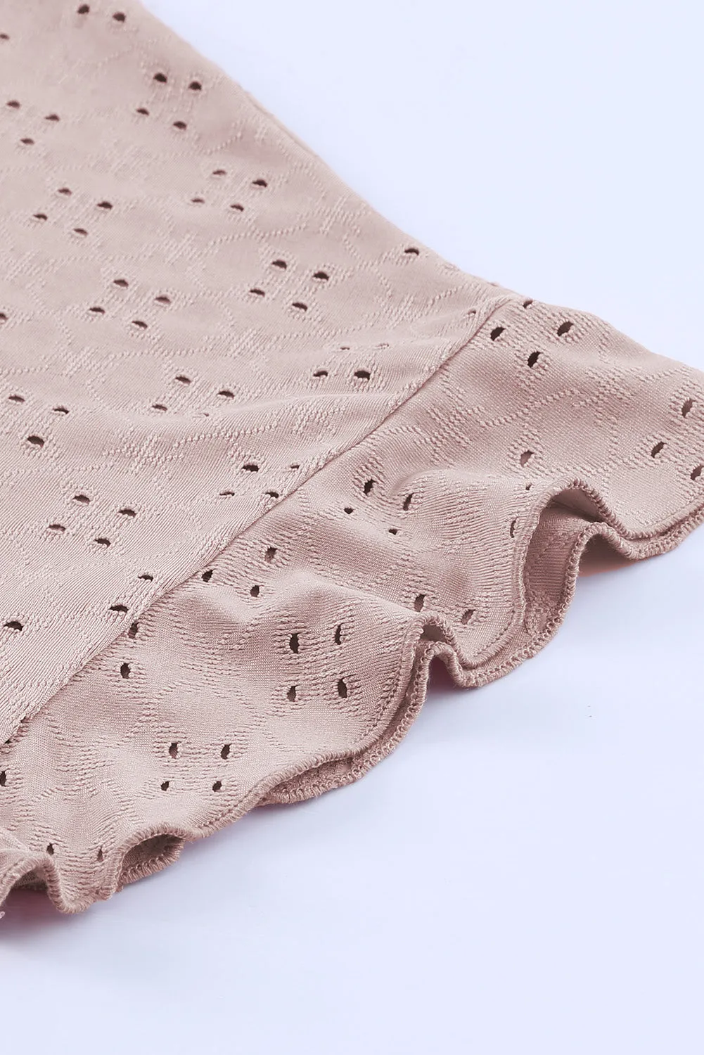 Plus Size Eyelet Pattern Ruffle Sleeve Babydoll Top