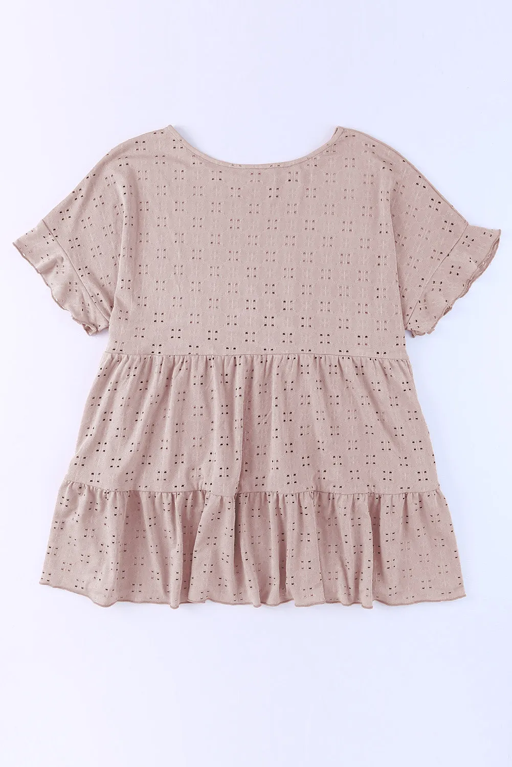 Plus Size Eyelet Pattern Ruffle Sleeve Babydoll Top