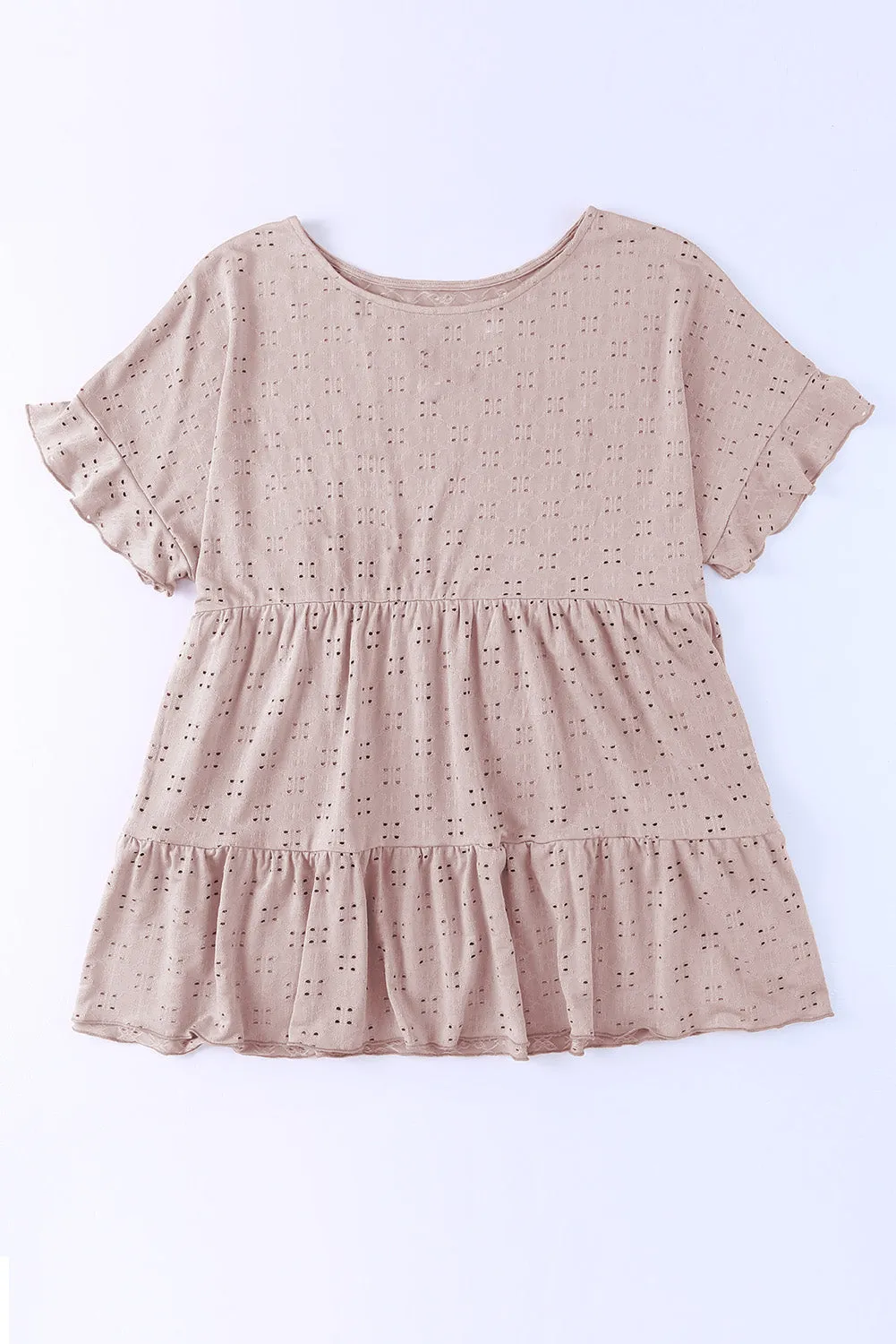 Plus Size Eyelet Pattern Ruffle Sleeve Babydoll Top