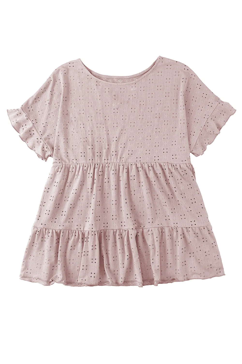 Plus Size Eyelet Pattern Ruffle Sleeve Babydoll Top