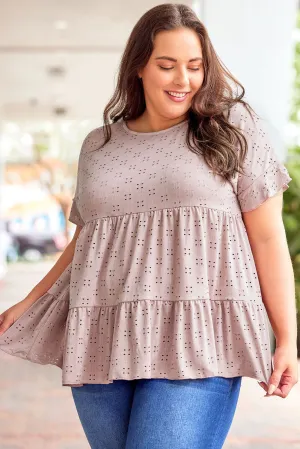 Plus Size Eyelet Pattern Ruffle Sleeve Babydoll Top