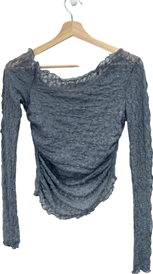 Pretty Little Thing Charcoal Textured Lace Off The Shoulder Long Top UK 8