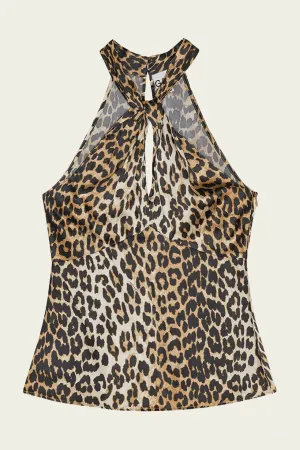 Printed Satin Top in Leopard
