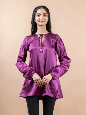 Purple Satin Full Sleeves Top For Women