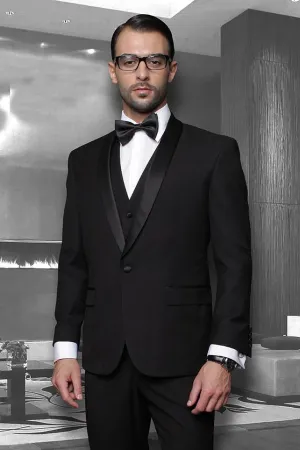 "Theo" Black 1-Button Shawl Tuxedo (4-Piece Set)