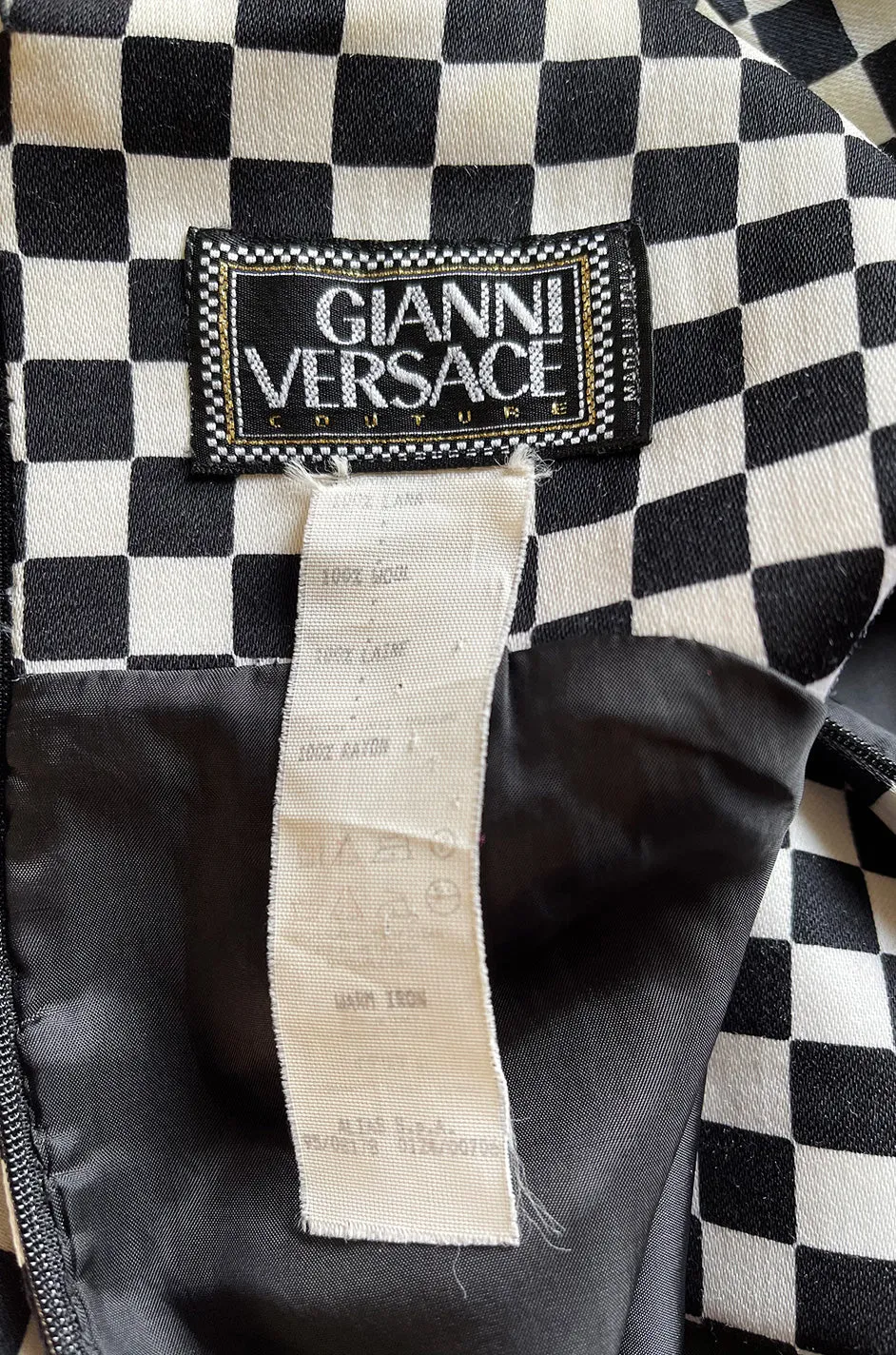 Rare Fall 1995 Gianni Versace Runway & Ad Campaign Black & White Check Shift Dress