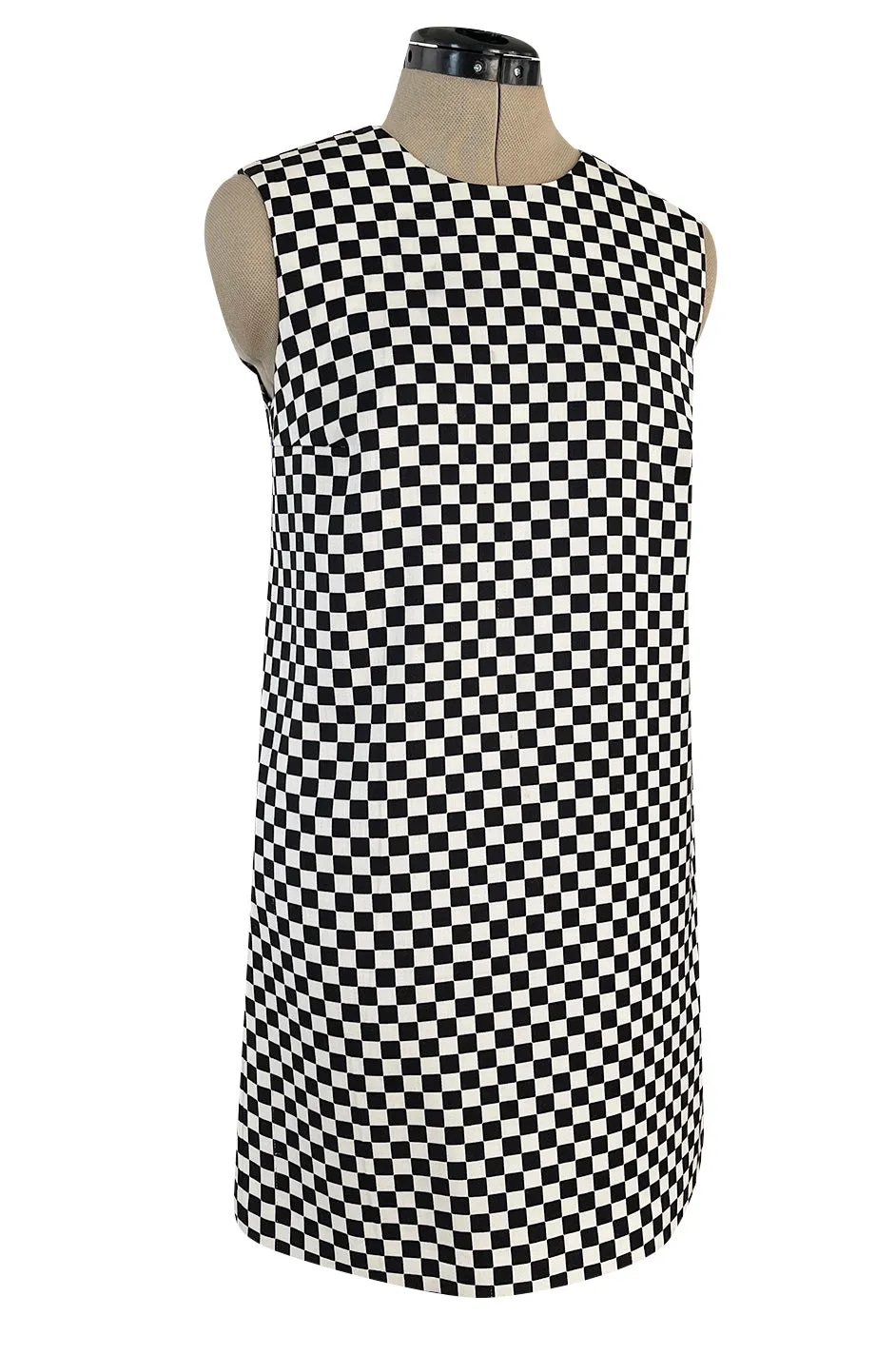 Rare Fall 1995 Gianni Versace Runway & Ad Campaign Black & White Check Shift Dress