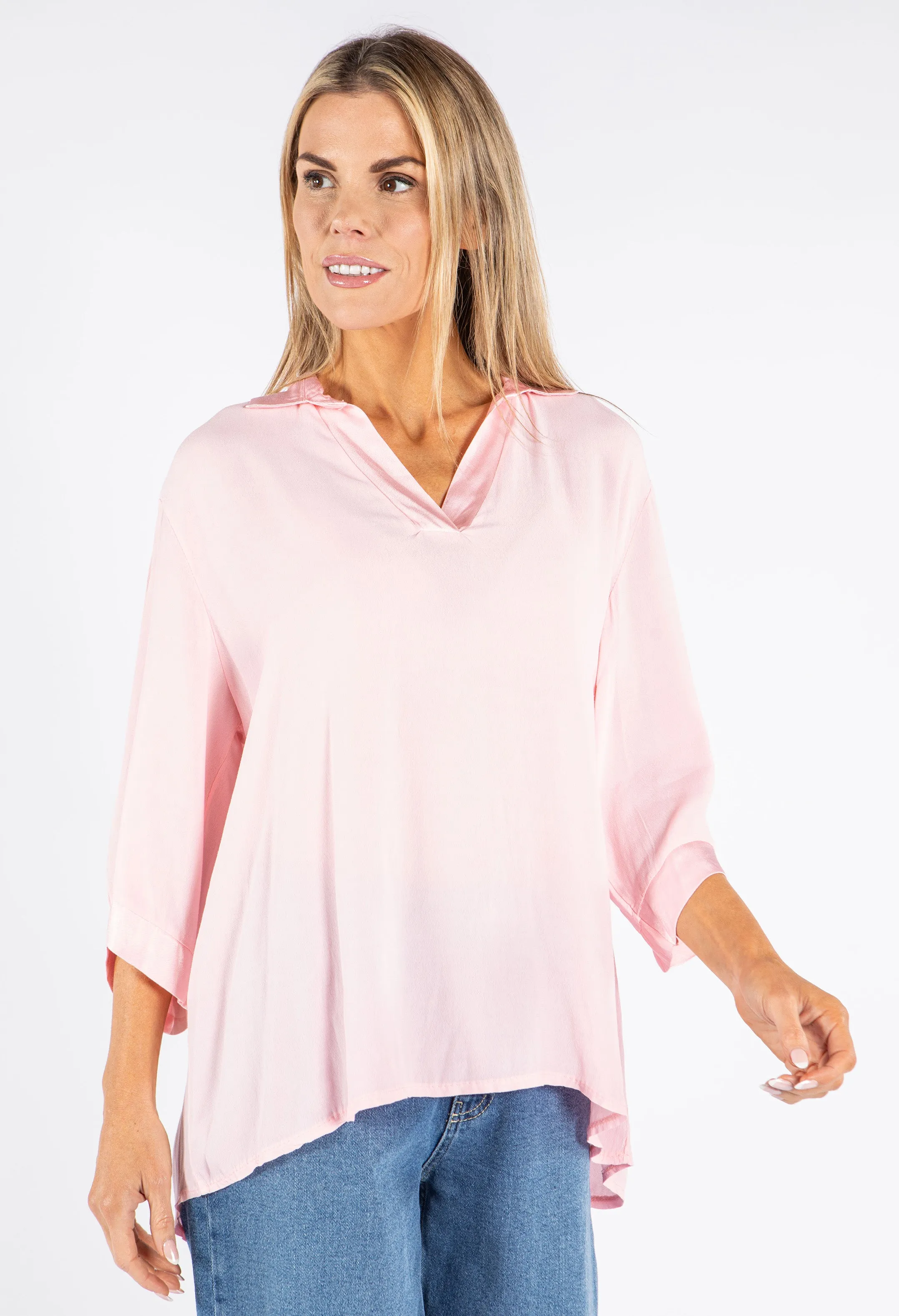 Relaxed Satin Feel V-Neck Top
