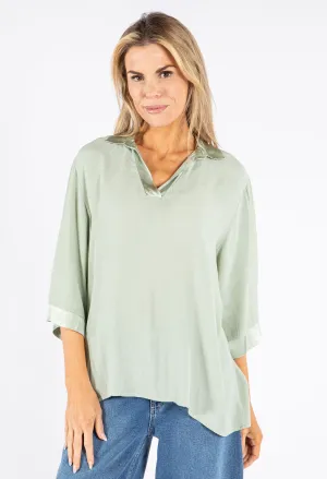 Relaxed Satin Feel V-Neck Top