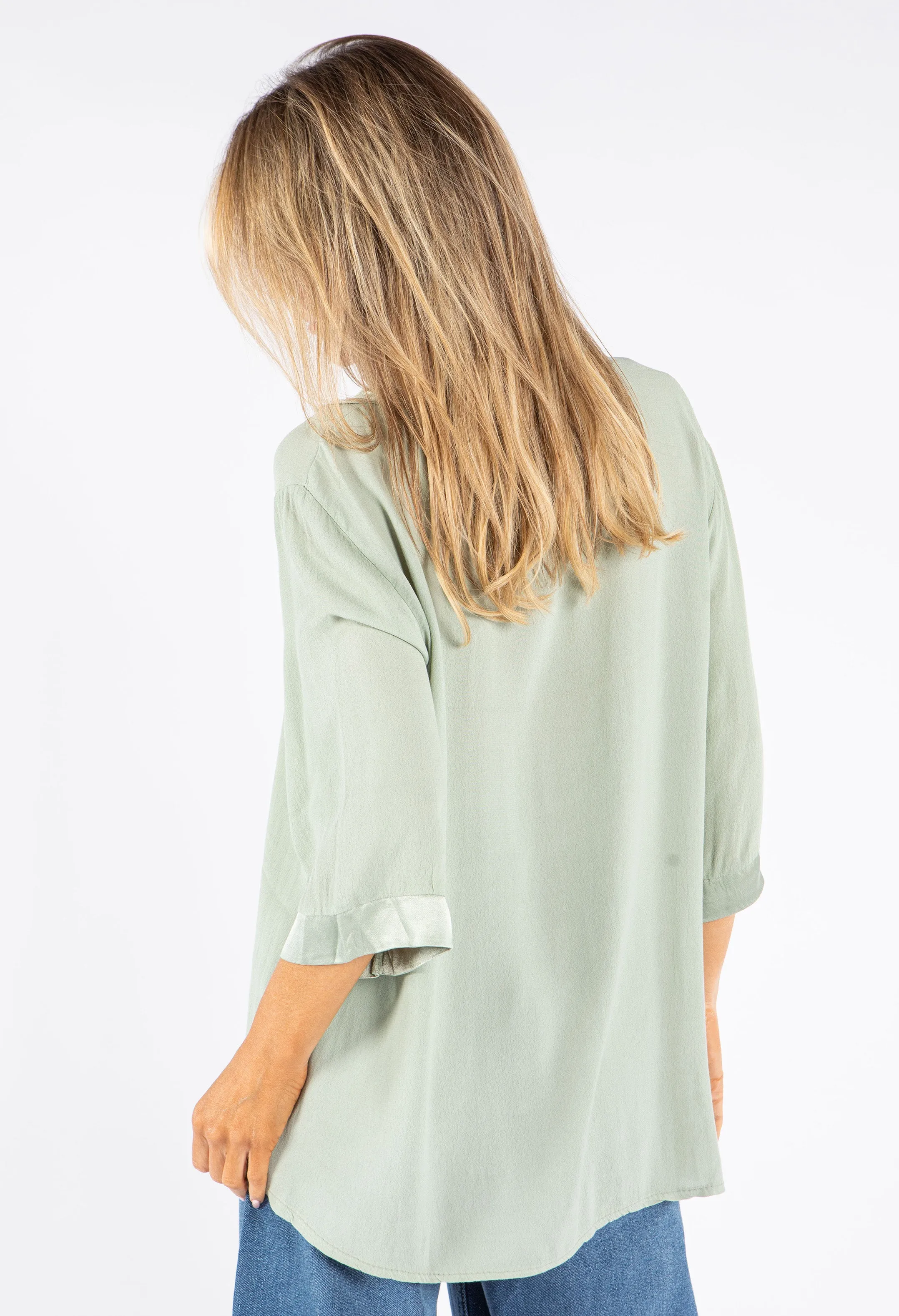 Relaxed Satin Feel V-Neck Top