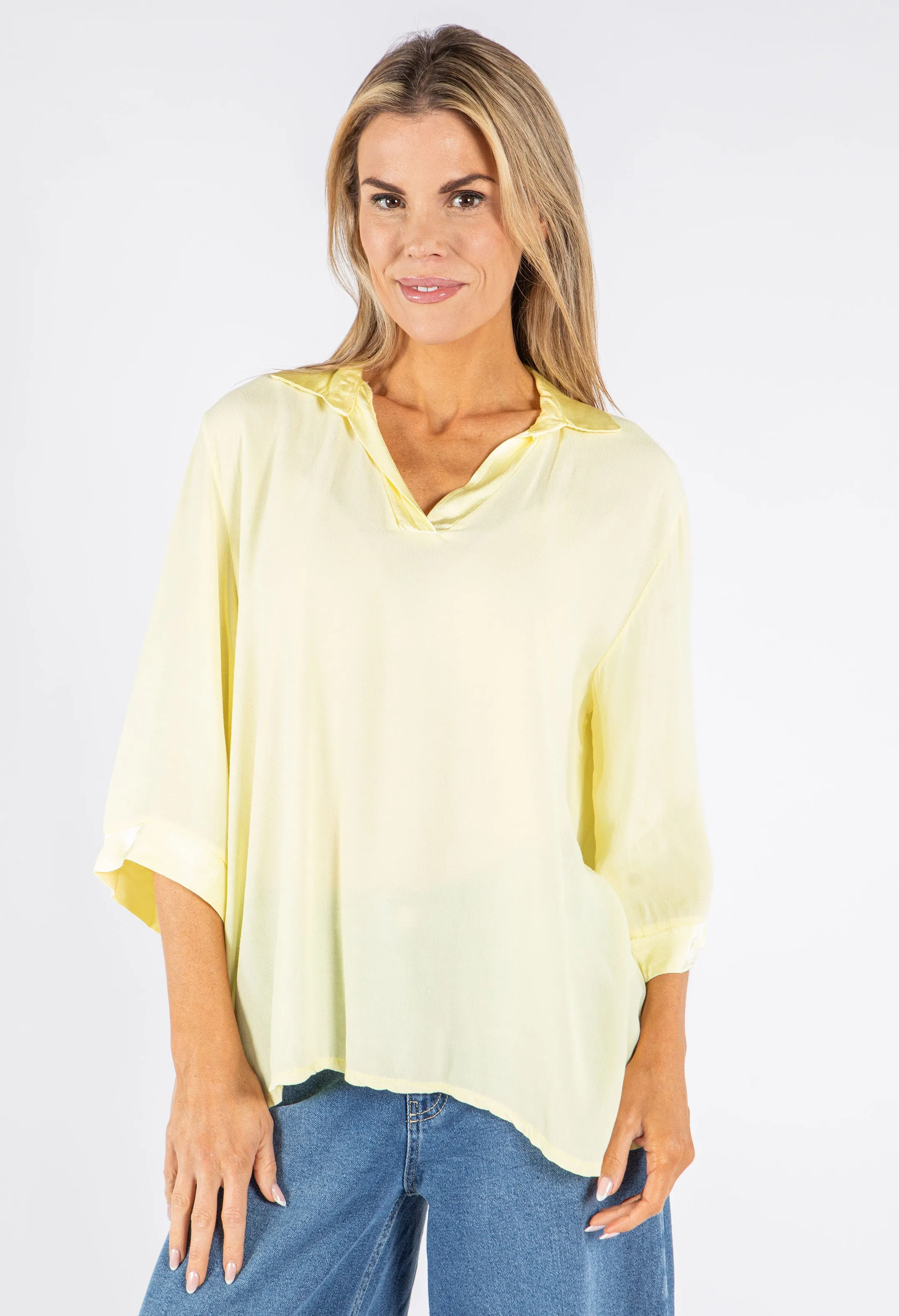 Relaxed Satin Feel V-Neck Top