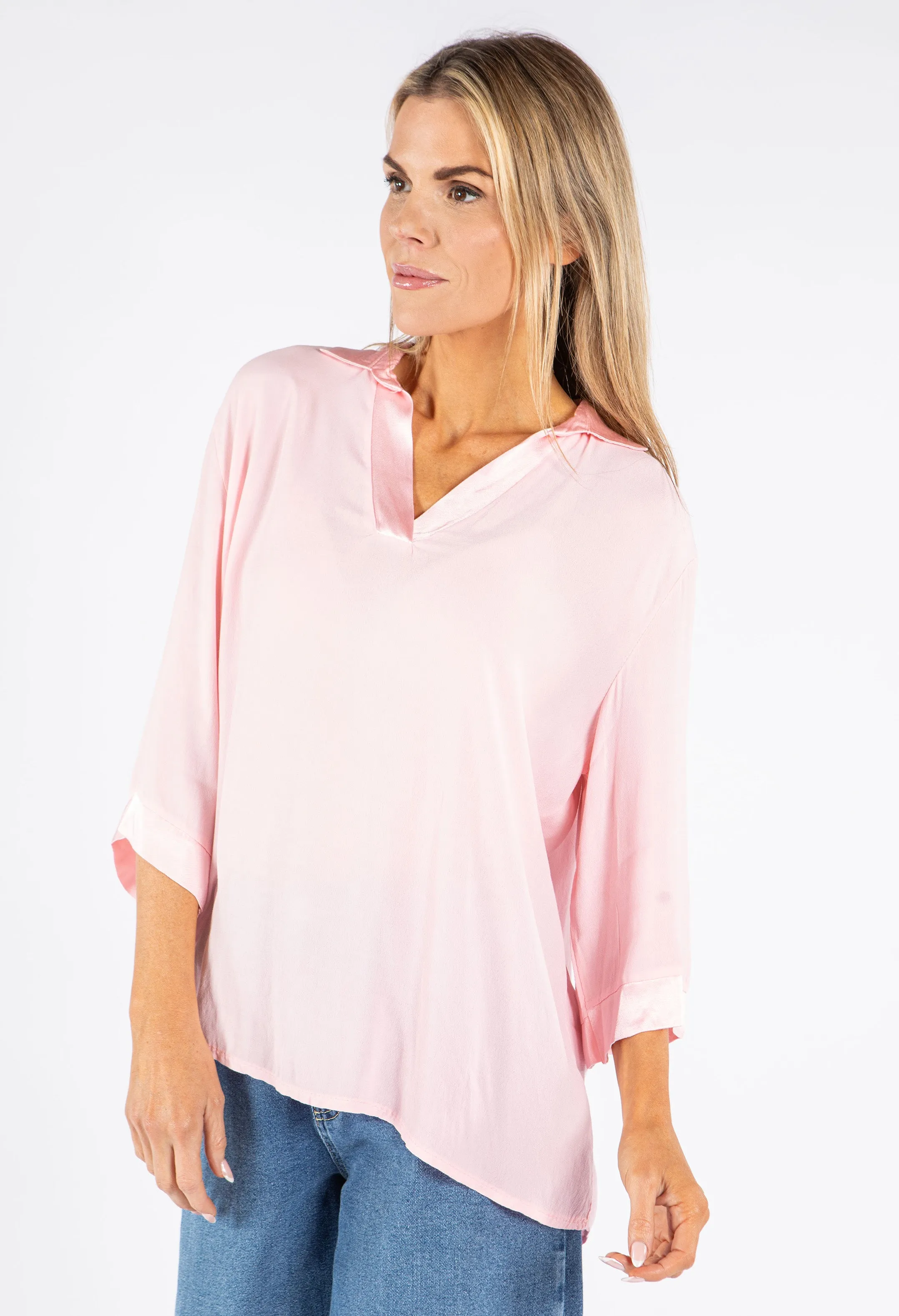 Relaxed Satin Feel V-Neck Top