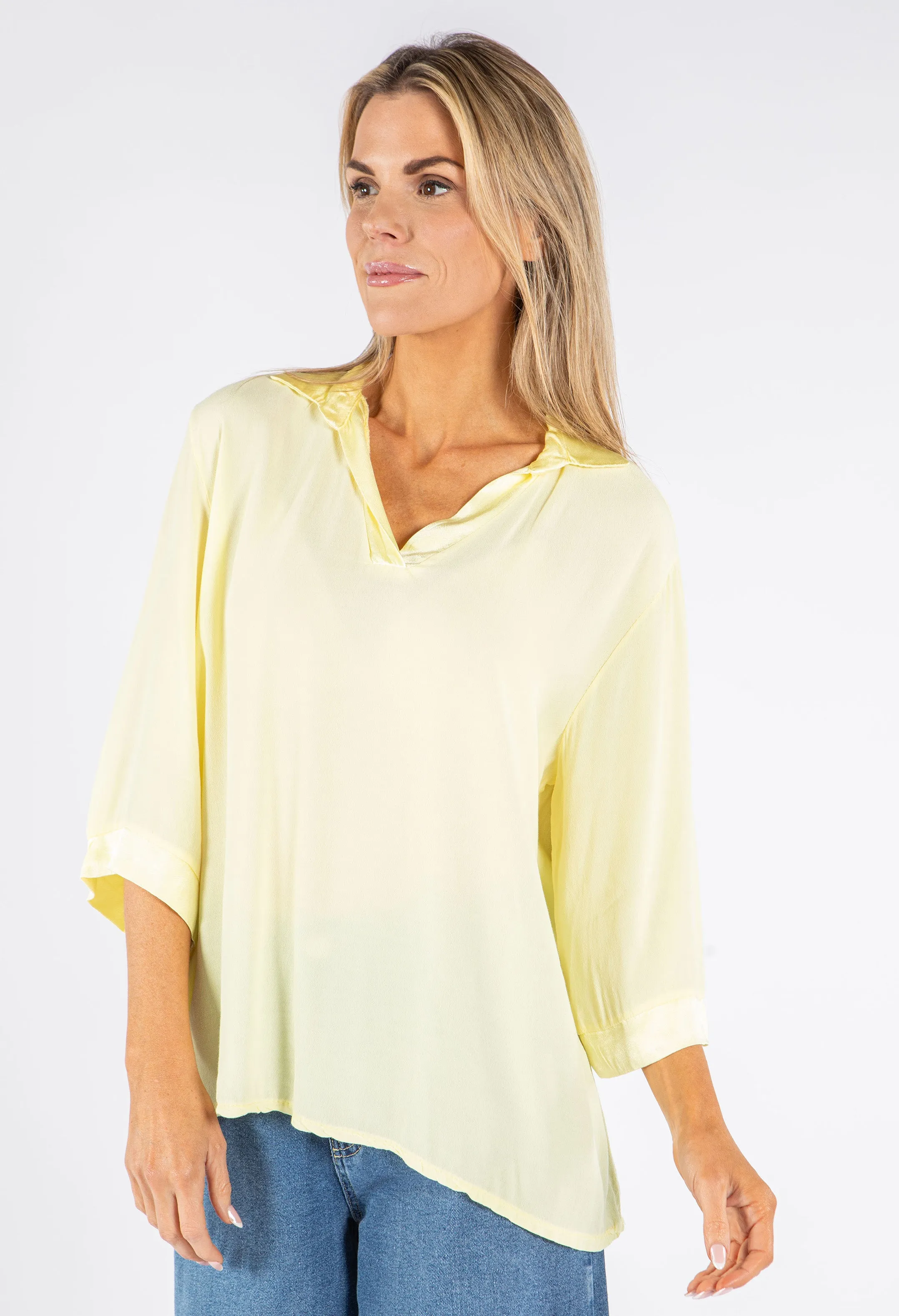 Relaxed Satin Feel V-Neck Top