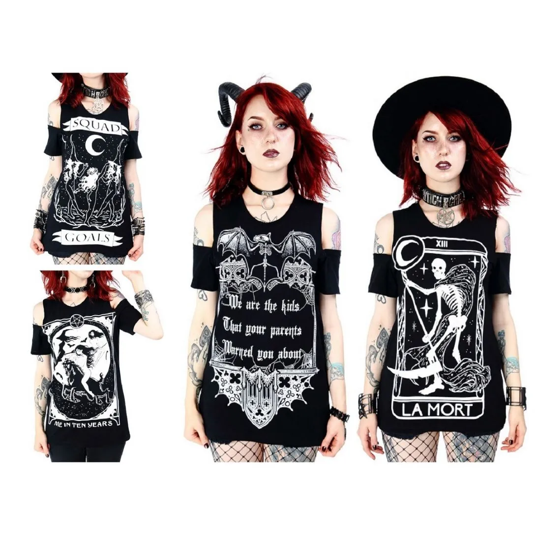 Restyle La Mort Death Goth Cold Shoulder Top