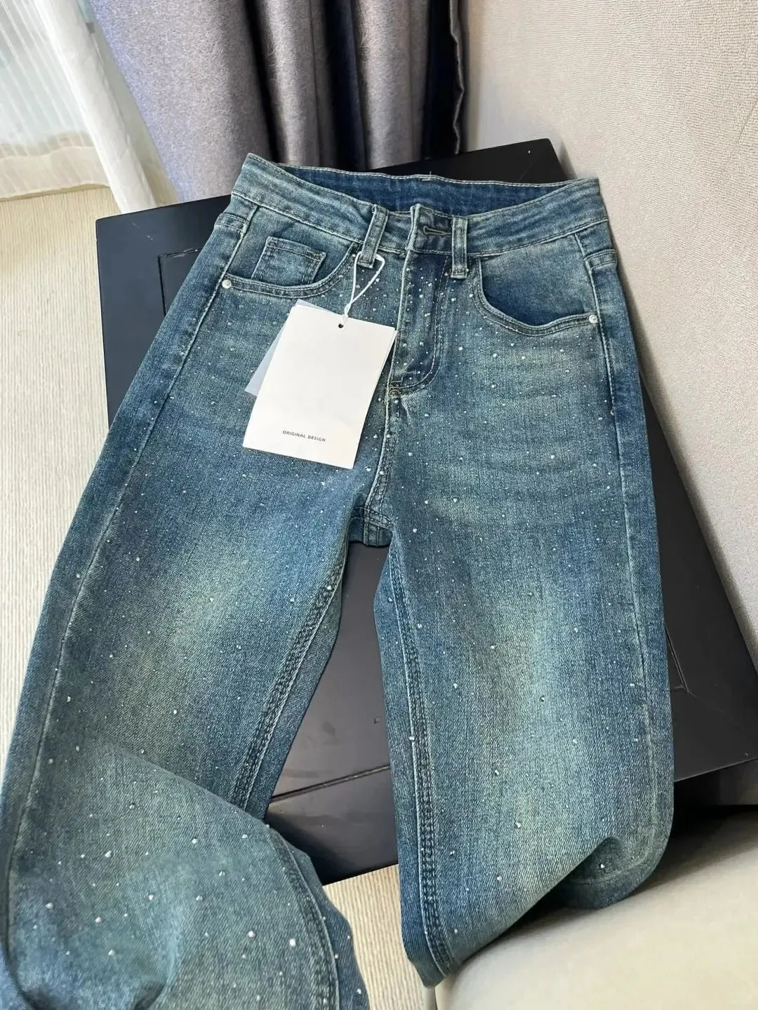 Retro Washed High-Waisted Wide-Leg Jeans for Women