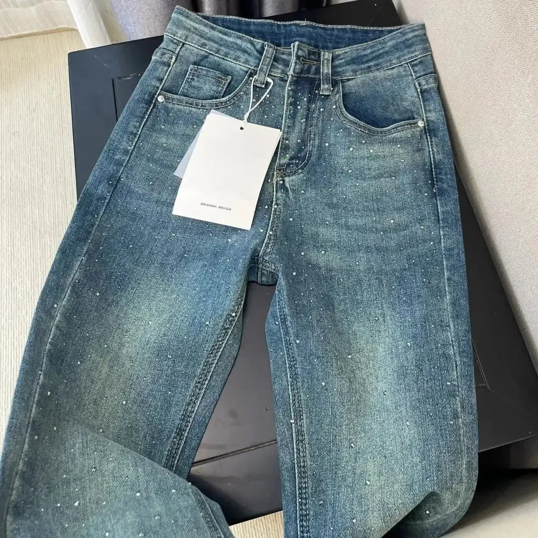 Retro Washed High-Waisted Wide-Leg Jeans for Women