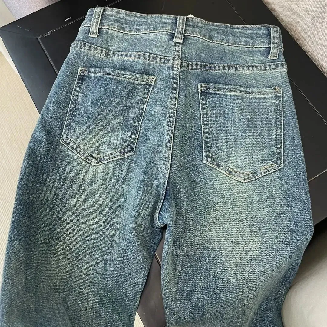 Retro Washed High-Waisted Wide-Leg Jeans for Women