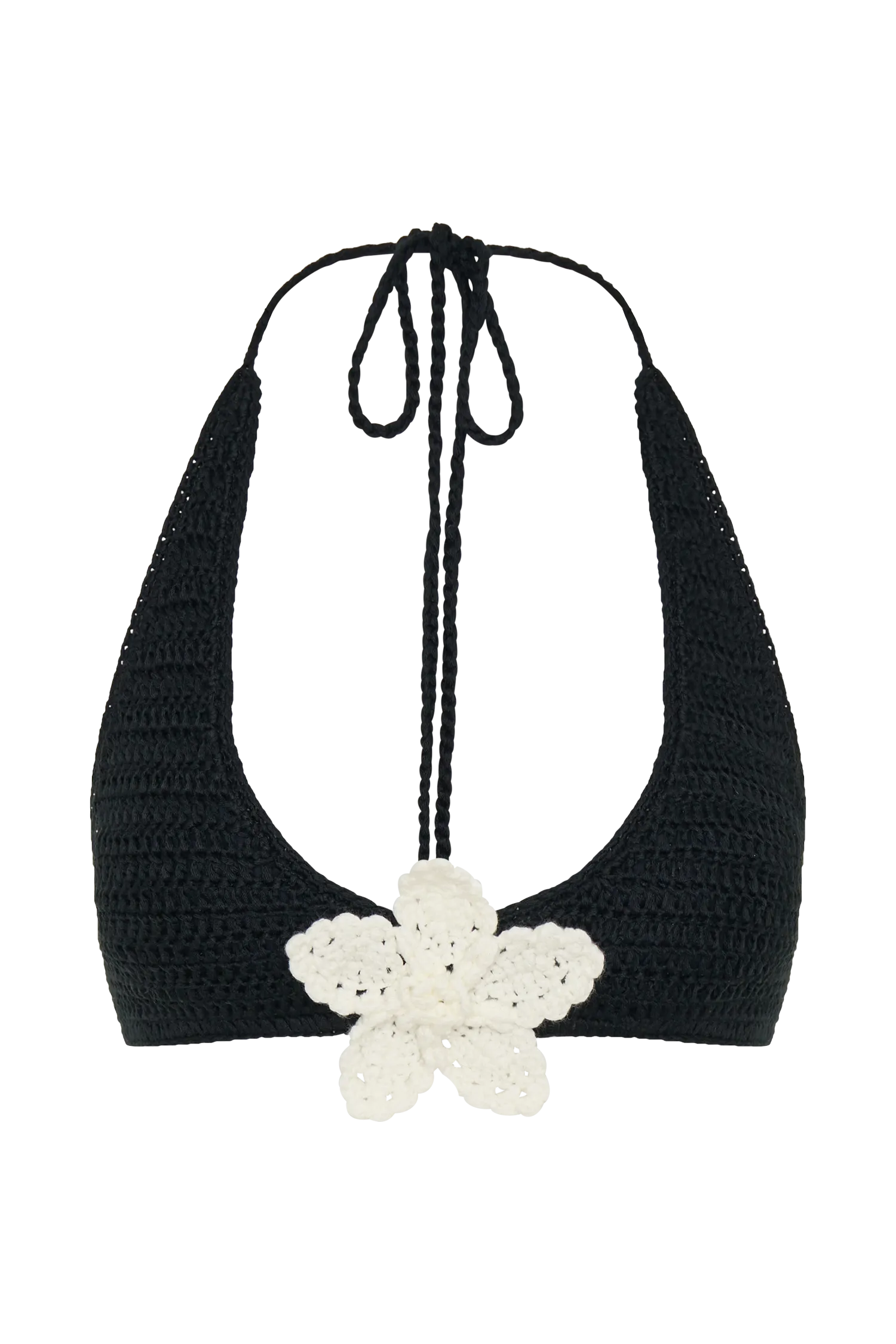 Rhiannon Floral Crochet Halter Bikini Top - Black And White