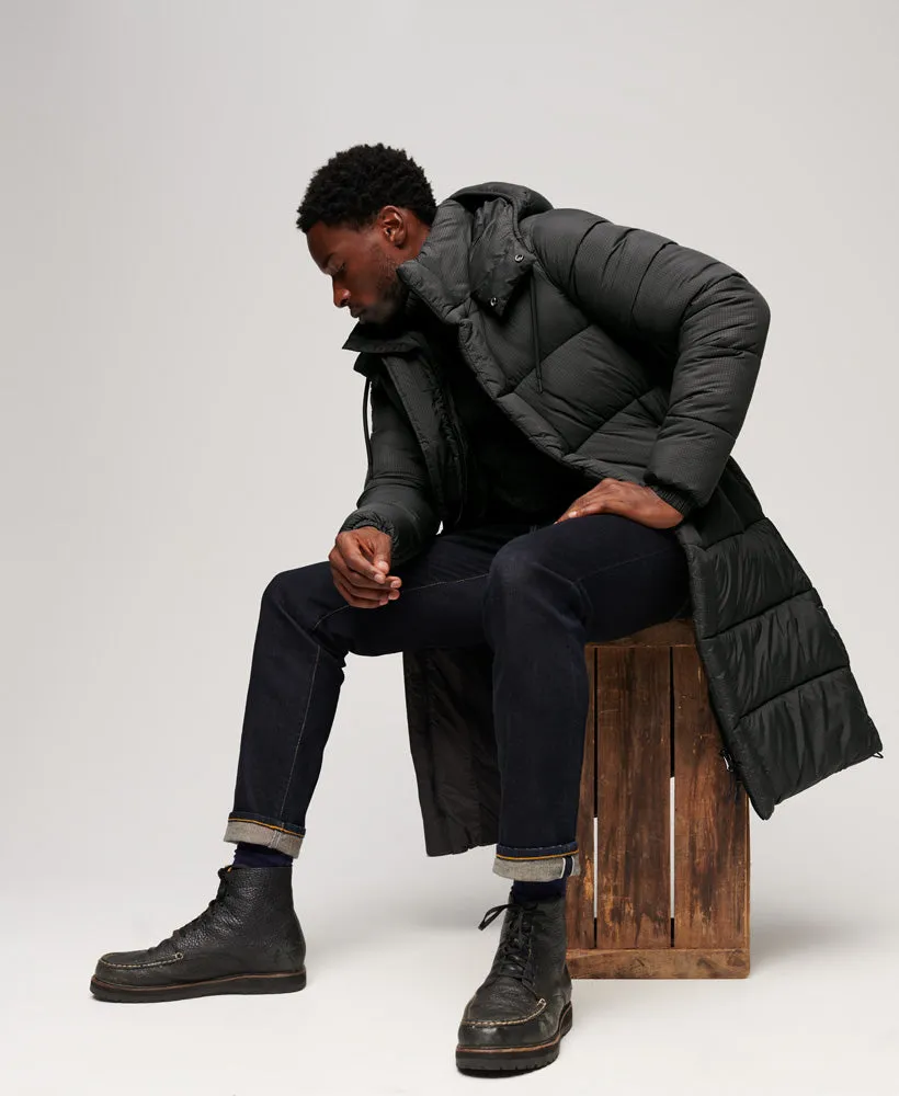 Ripstop Longline Puffer Jacket | Black Grid