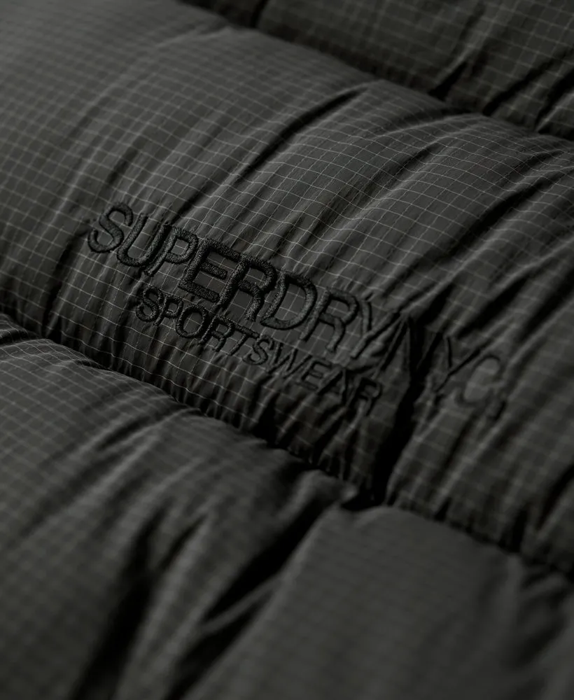 Ripstop Longline Puffer Jacket | Black Grid