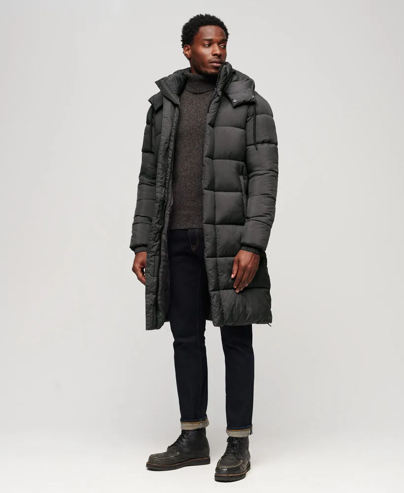 Ripstop Longline Puffer Jacket | Black Grid