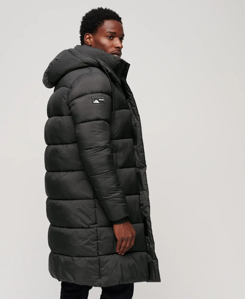 Ripstop Longline Puffer Jacket | Black Grid
