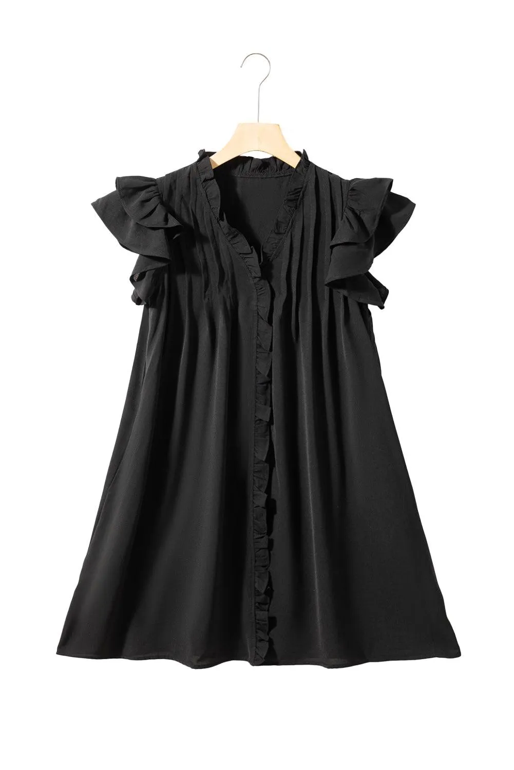Ruffle Sleeve V-Neck Frilled Shift Dress