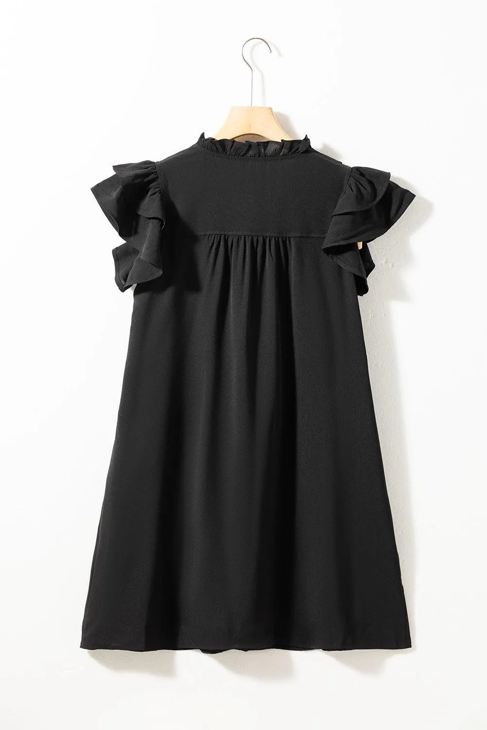 Ruffle Sleeve V-Neck Frilled Shift Dress