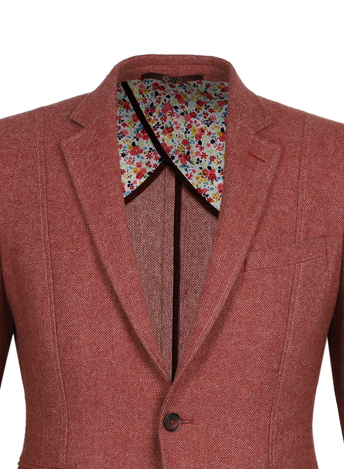 Rust Tweed Solid Notch Collar Jacket