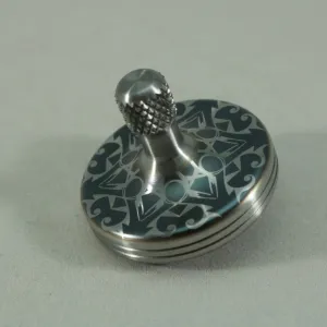 S2- Laser Etched  Inverted Snowflake on a Stainless Steel Spinning Top Version 3