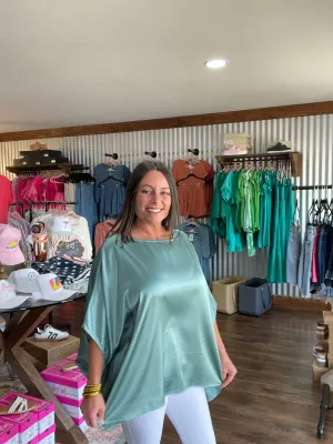 Sage Satin Dolman Sleeve Blouse