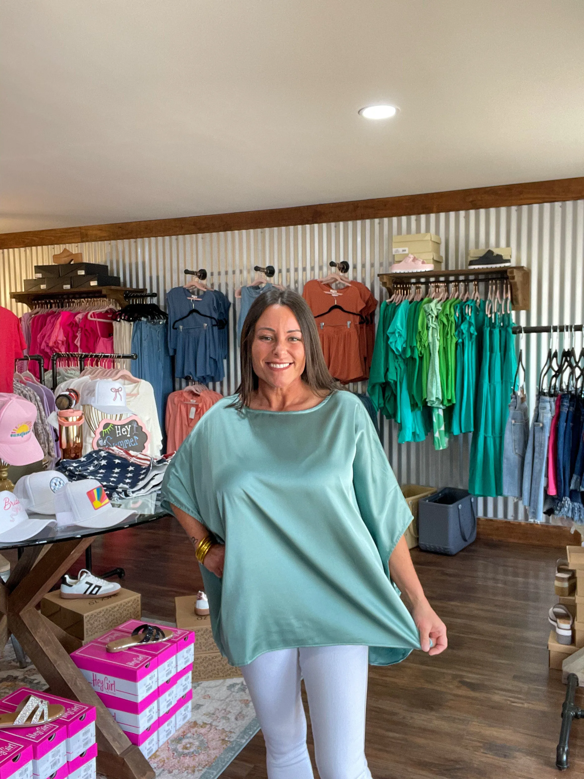 Sage Satin Dolman Sleeve Blouse