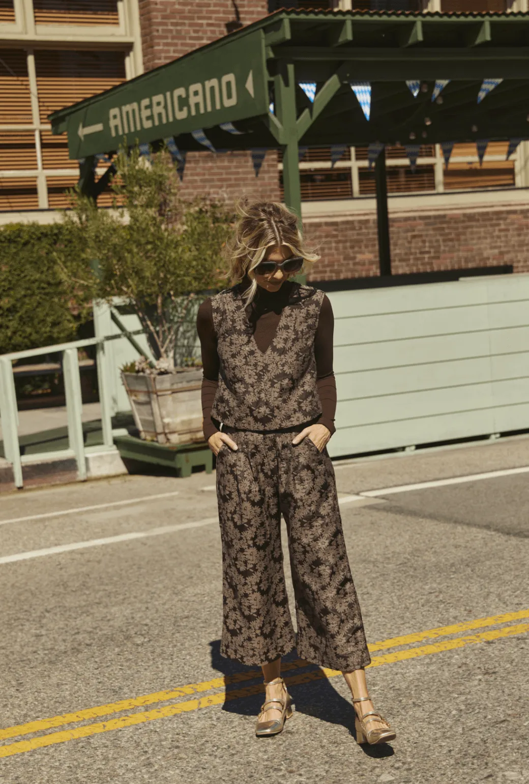 SAMPLE - Wide Leg Trousers - Chocolate Jacquard