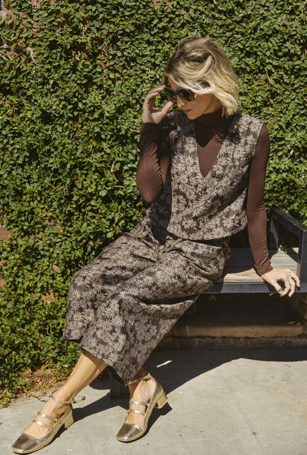 SAMPLE - Wide Leg Trousers - Chocolate Jacquard