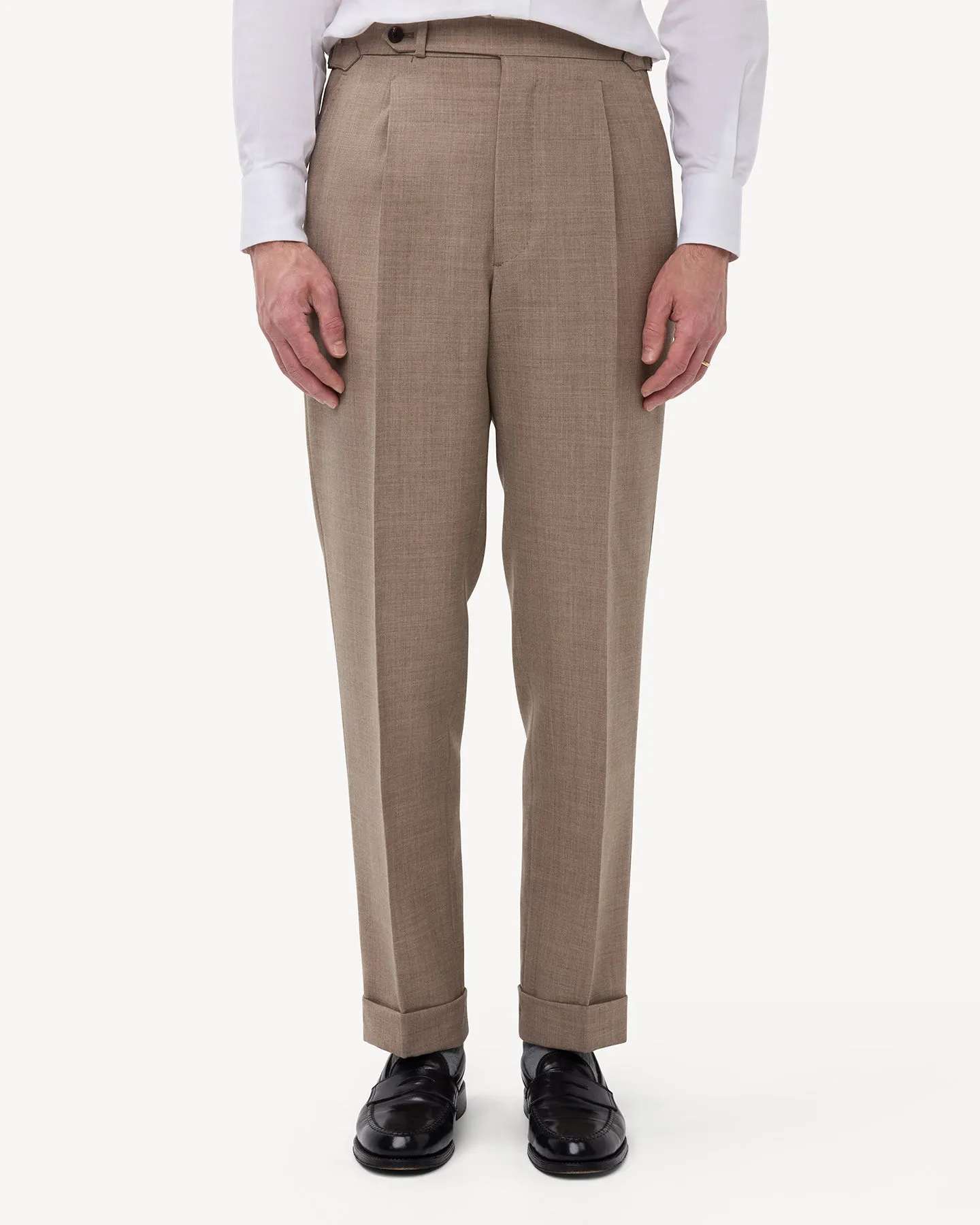 Sand Single Pleat Tropical Wool Trousers