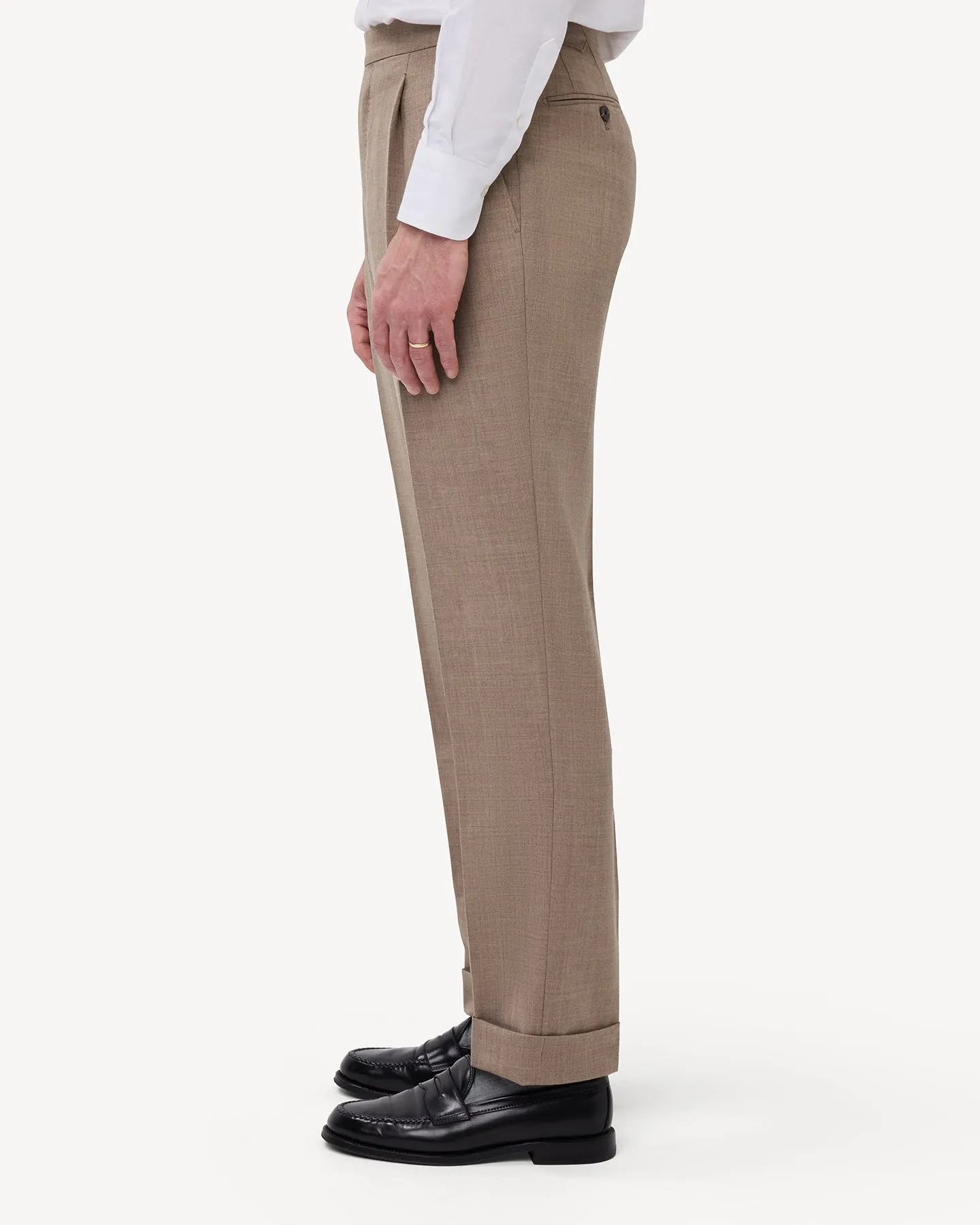 Sand Single Pleat Tropical Wool Trousers