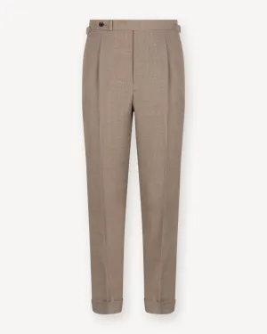 Sand Single Pleat Tropical Wool Trousers