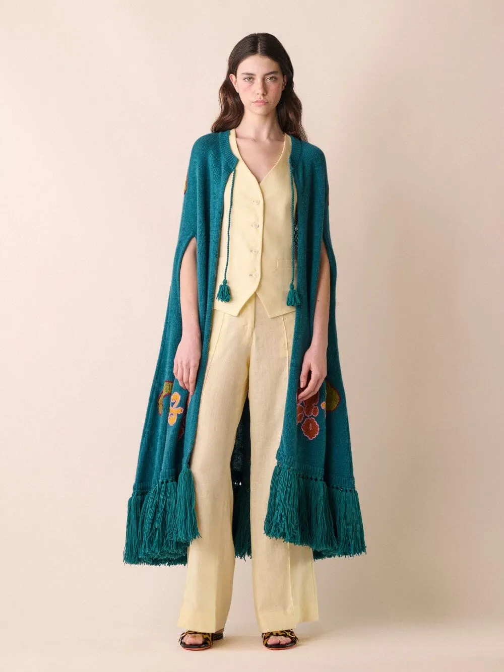 Saphire Embroidered Knitted Cape