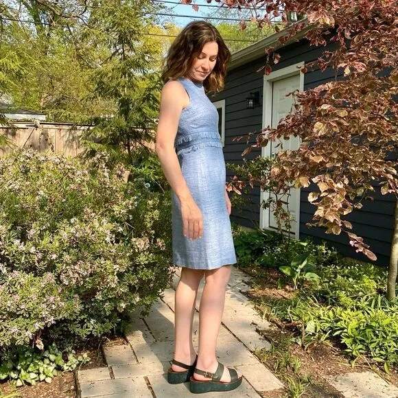 Sara Campbell Blue Fringe Sheath Dress