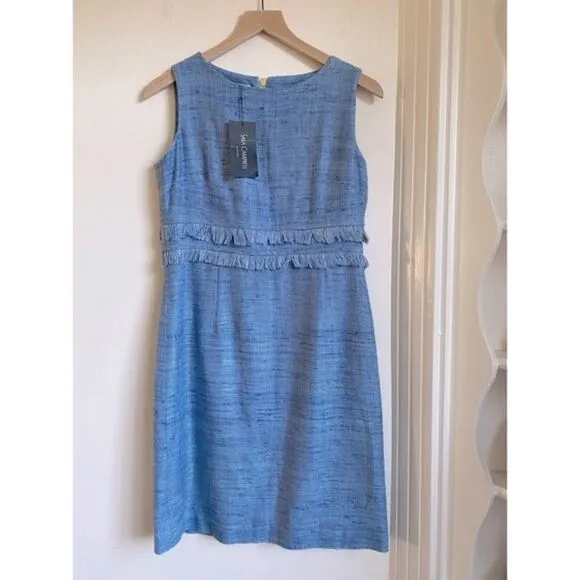 Sara Campbell Blue Fringe Sheath Dress