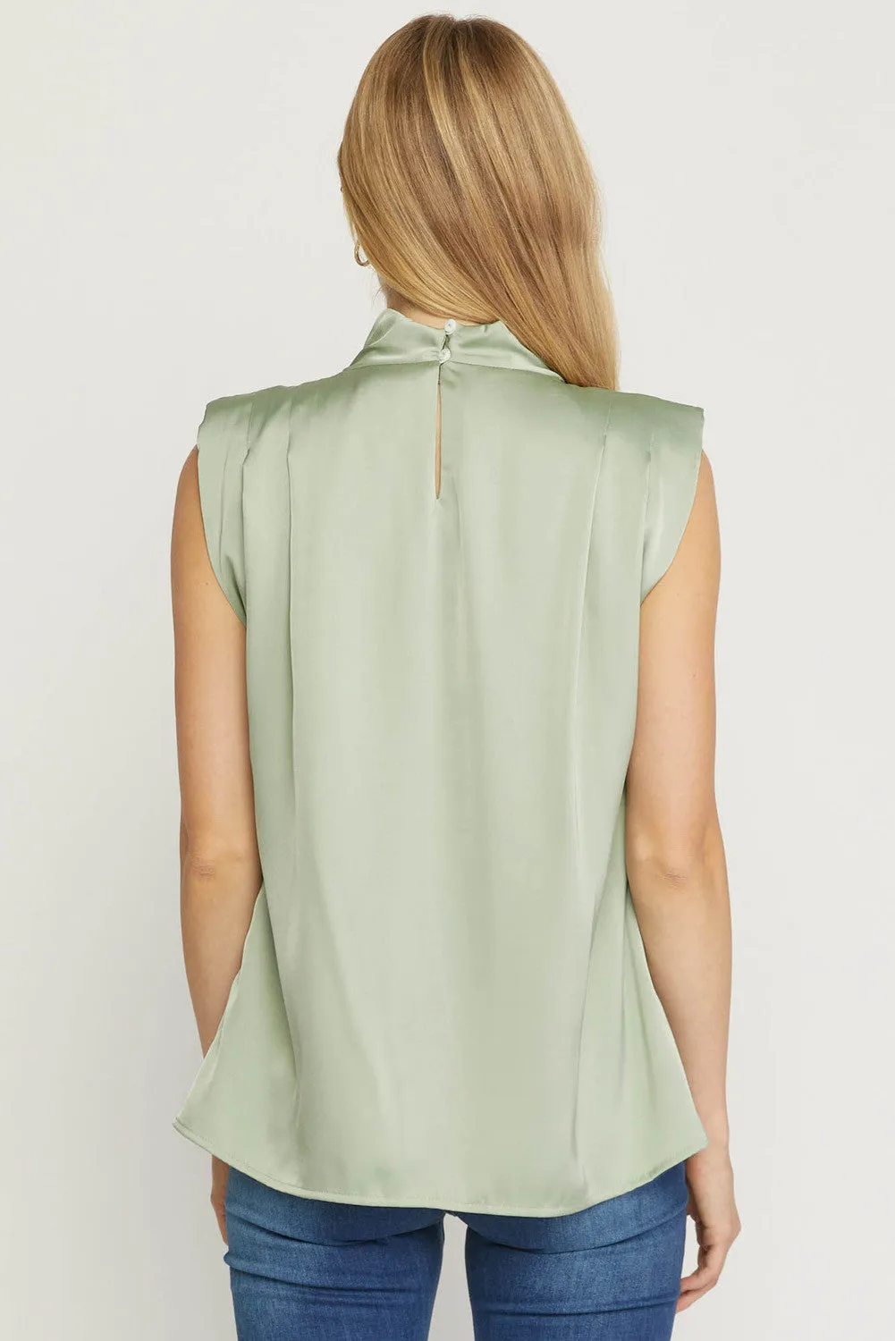 SATIN COWL NECK SLEEVELESS TOP