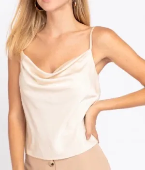 Satin Cowl Neck Spaghetti Strap Crop Top