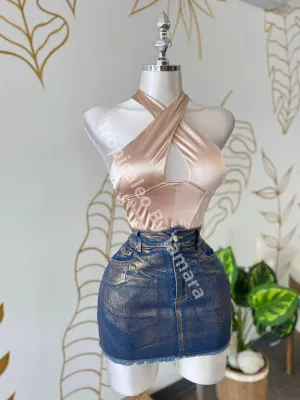 Satin Cross Neck Halter Top