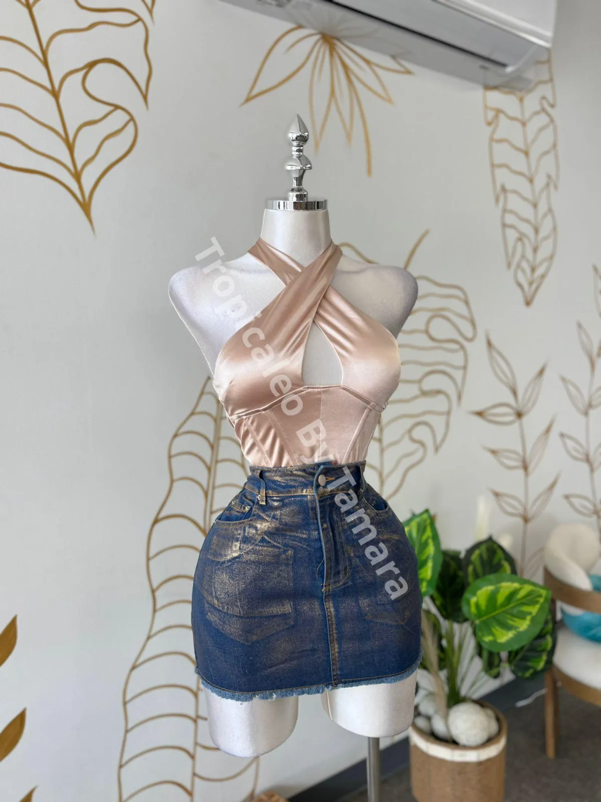 Satin Cross Neck Halter Top