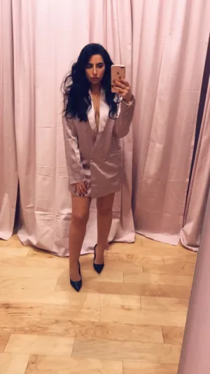 Satin Double Breasted Shawl Collar Blazer
