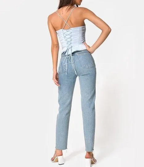 Satin Lace Up Corset Crop Top