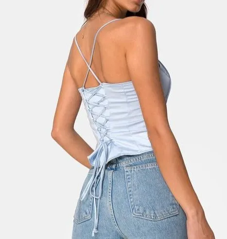 Satin Lace Up Corset Crop Top
